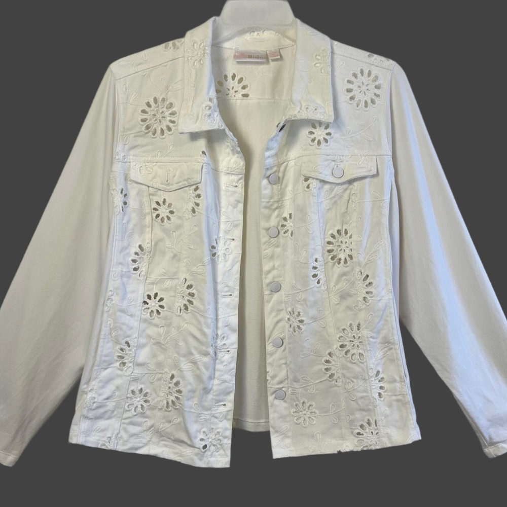 NWT QVC Belle by Kim Gravel White Eyelet Jacket w/ Knit Sleeves and Back / 2XL